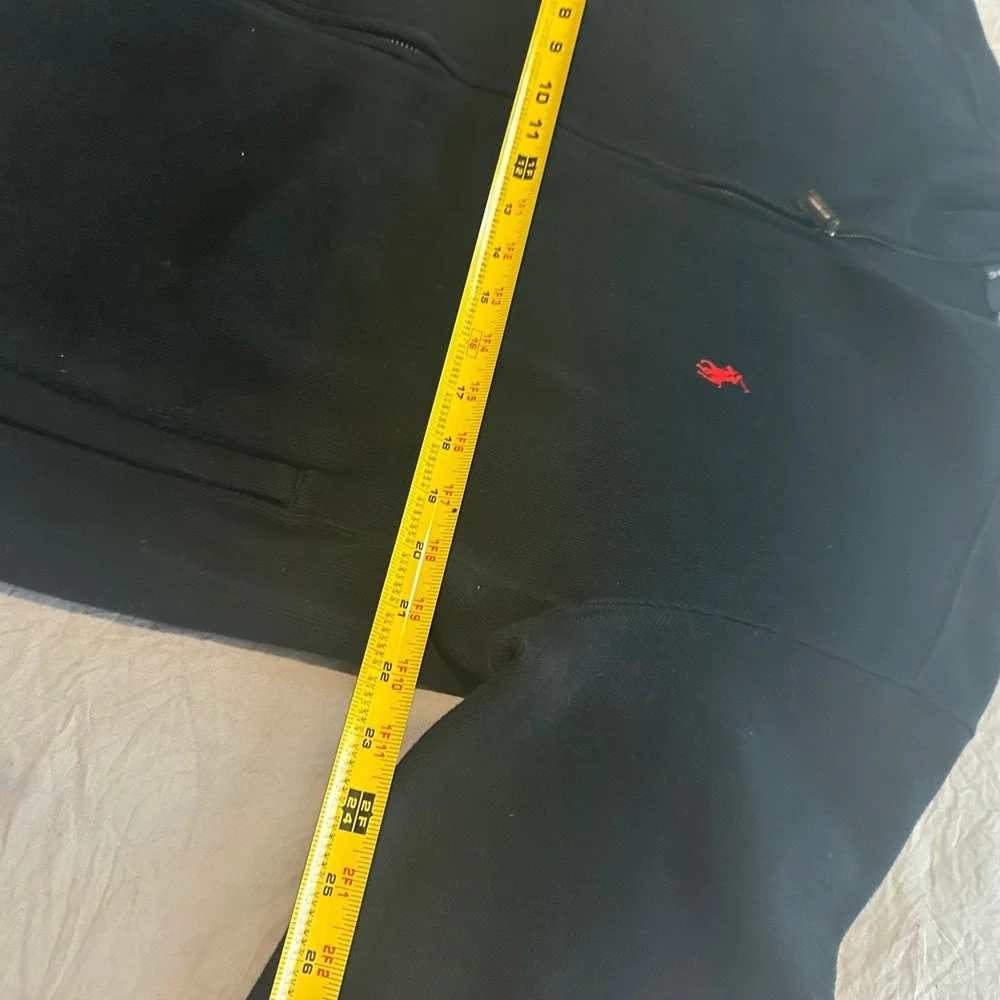 Polo Ralph Lauren Mens‎ Full Zip Ribbed Sweater Black Red Pony Logo Size M